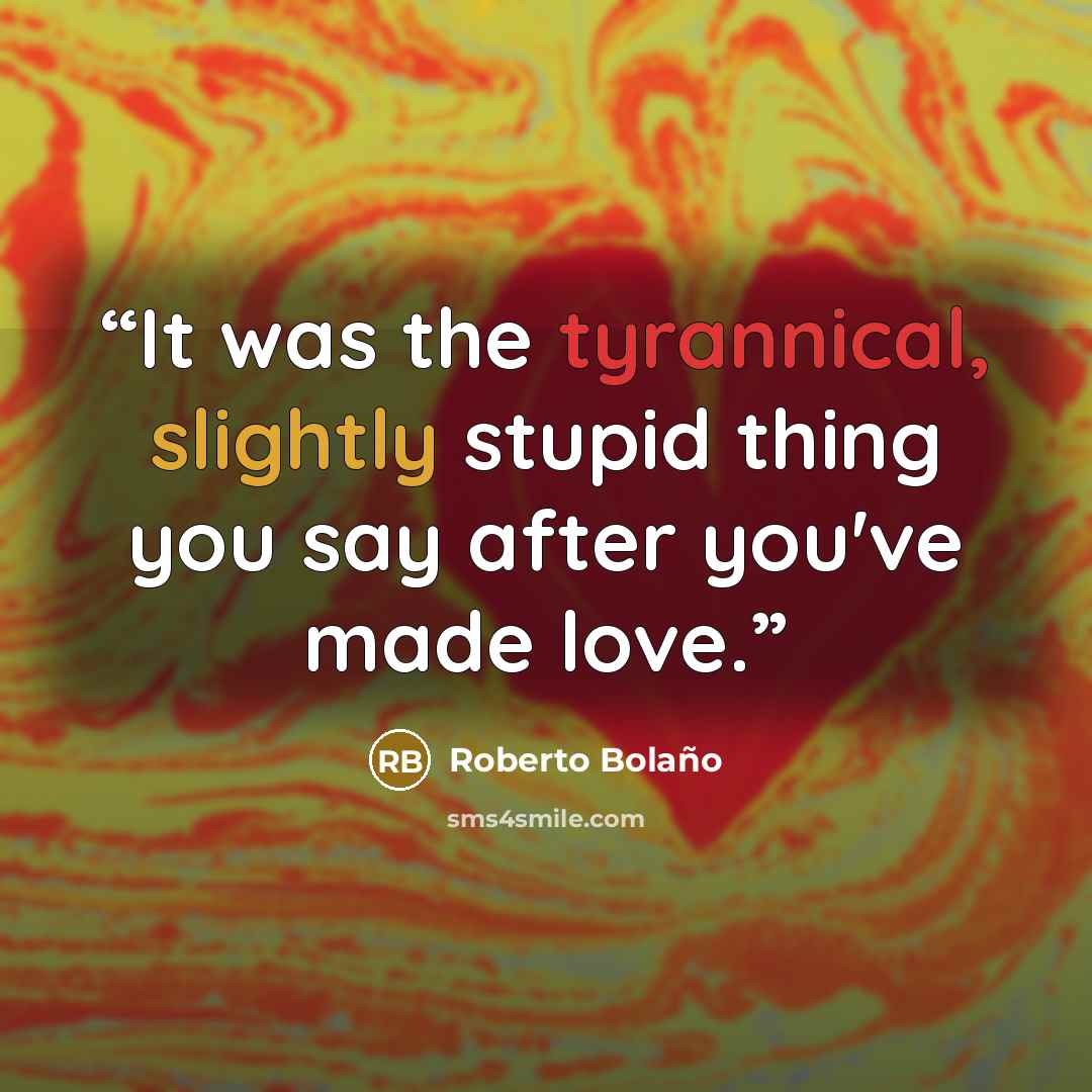 “It was the tyrannical, slightly stupid thing you say after you've made love.” quote by Roberto Bolaño