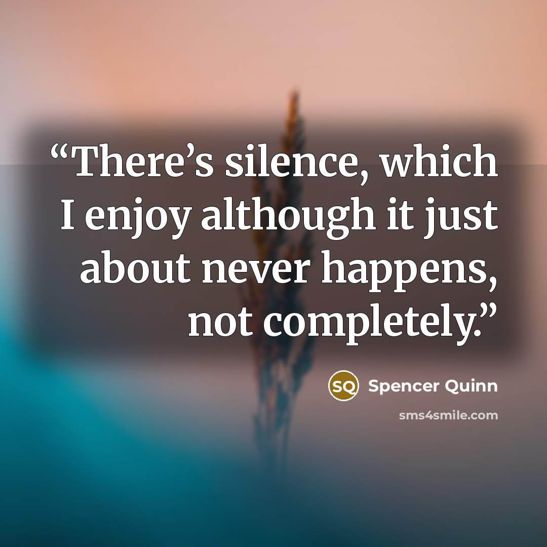 “There’s silence, which I enjoy although it just about never happens, not completely.” quote by Spencer Quinn