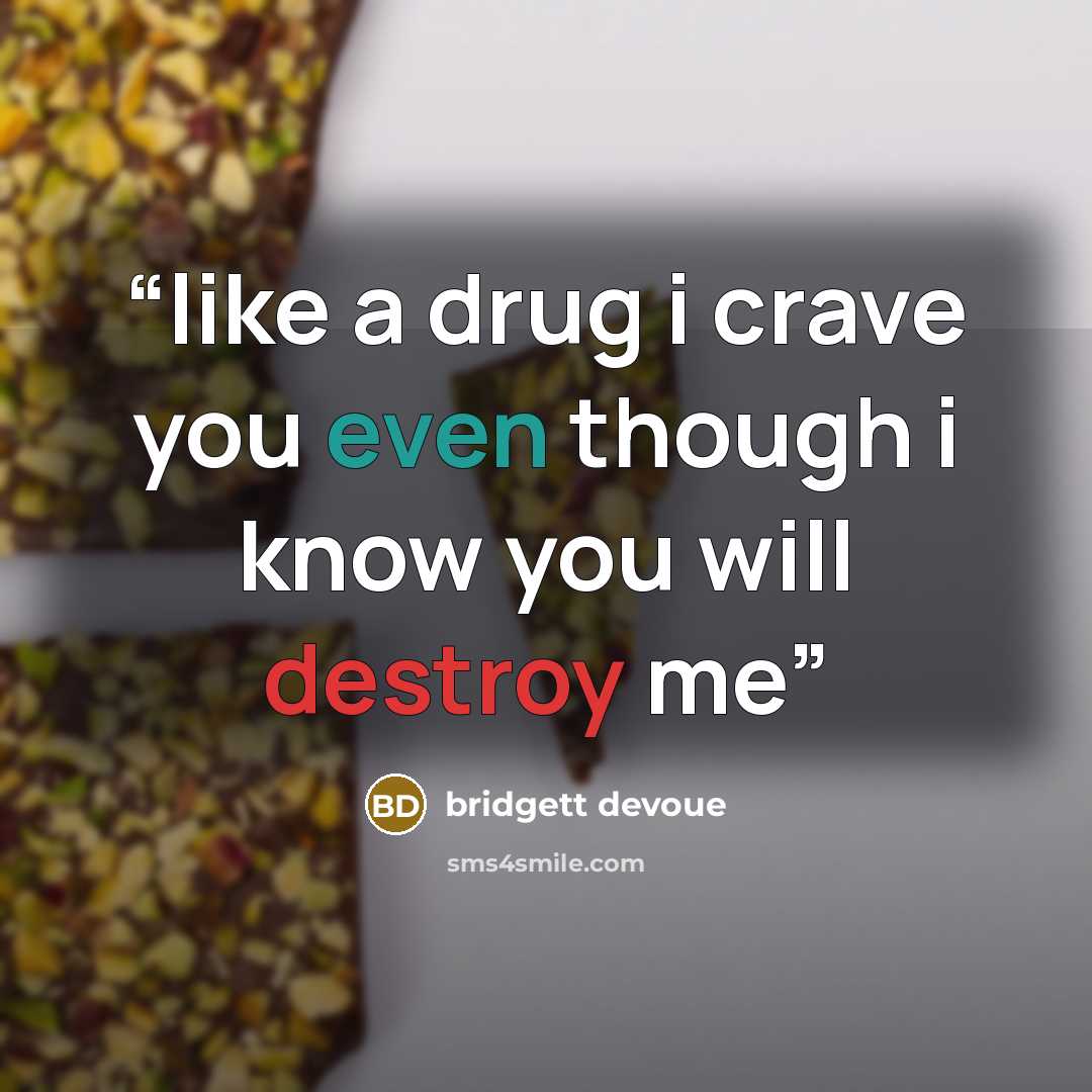 “like a drug i crave you even though i know you will destroy me” quote by bridgett devoue
