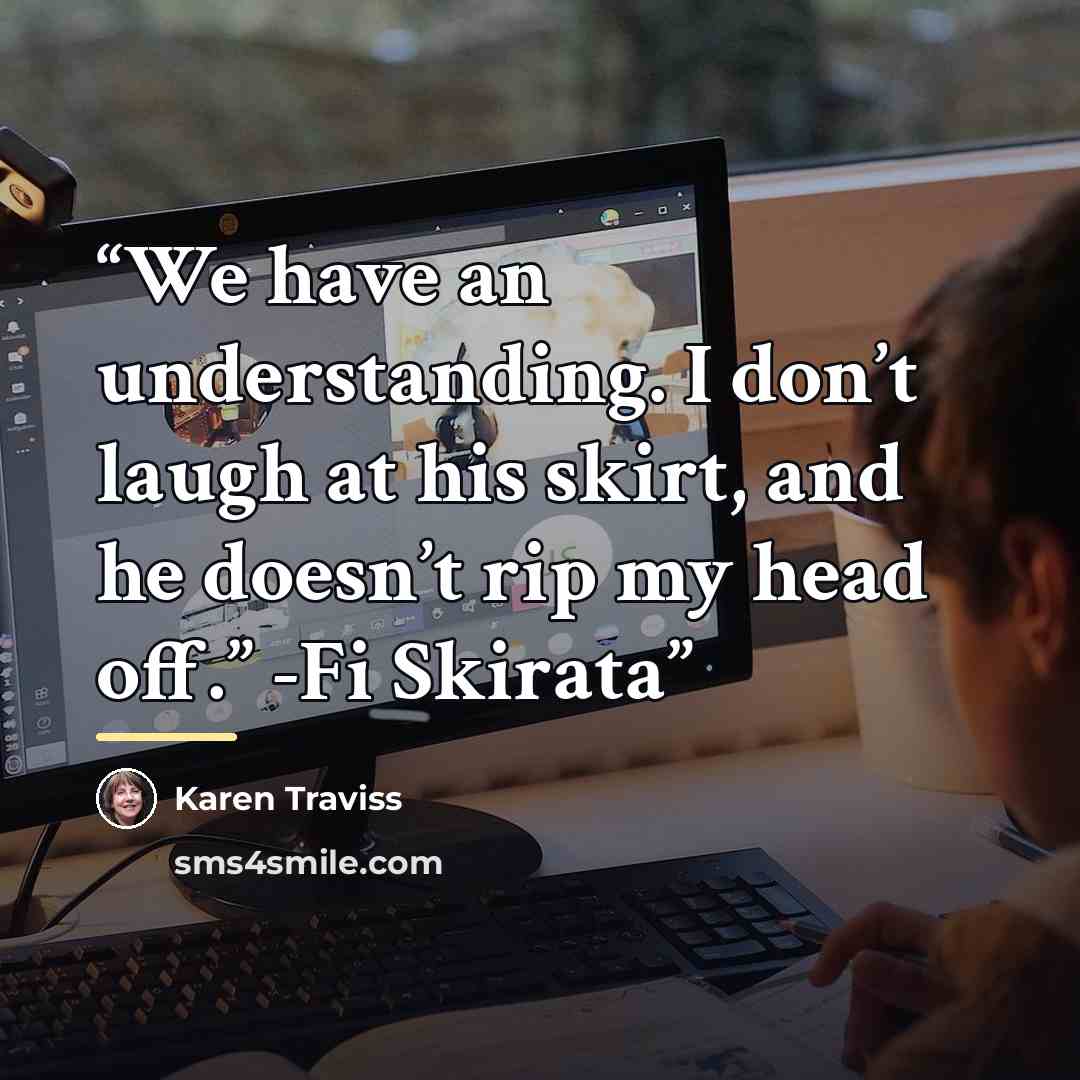 “We have an understanding. I don’t laugh at his skirt, and he doesn’t rip my head off.” -Fi Skirata” quote by Karen Traviss