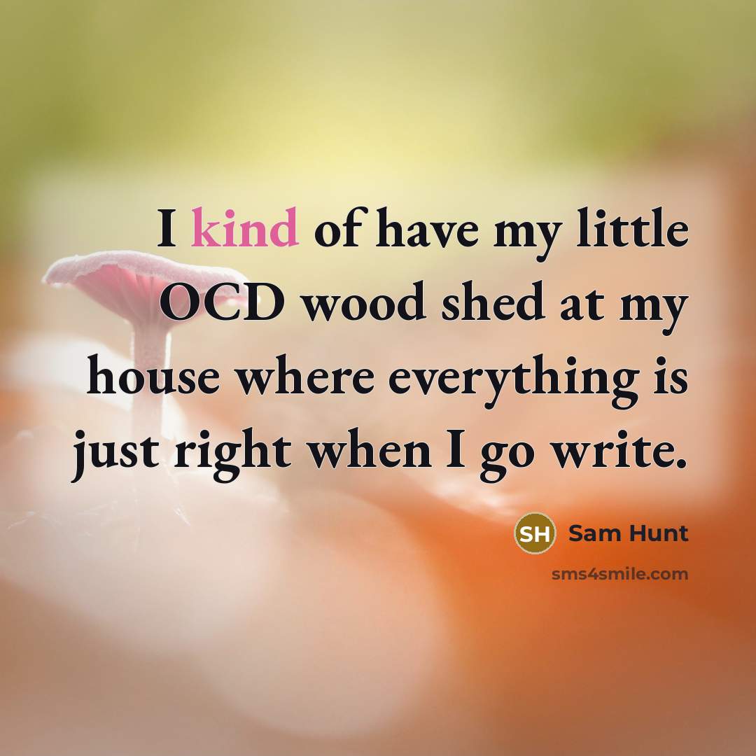 “I kind of have my little OCD wood shed at my house where everything is just right when I go write.” quote by Sam Hunt