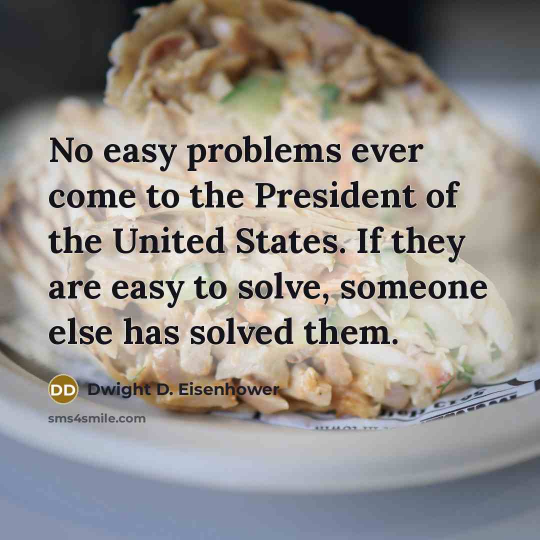 “No easy problems ever come to the President of the United States. If they are easy to solve, someone else has solved them.” quote by Dwight D. Eisenhower