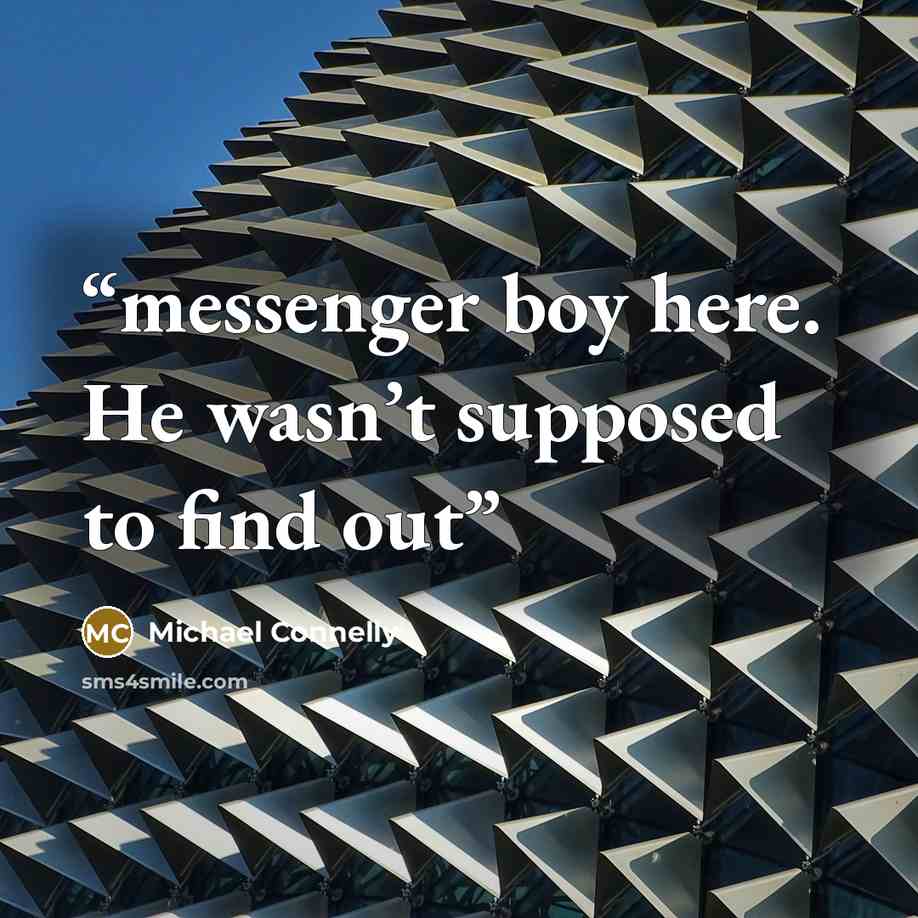 “messenger boy here. He wasn’t supposed to find out” quote by Michael Connelly