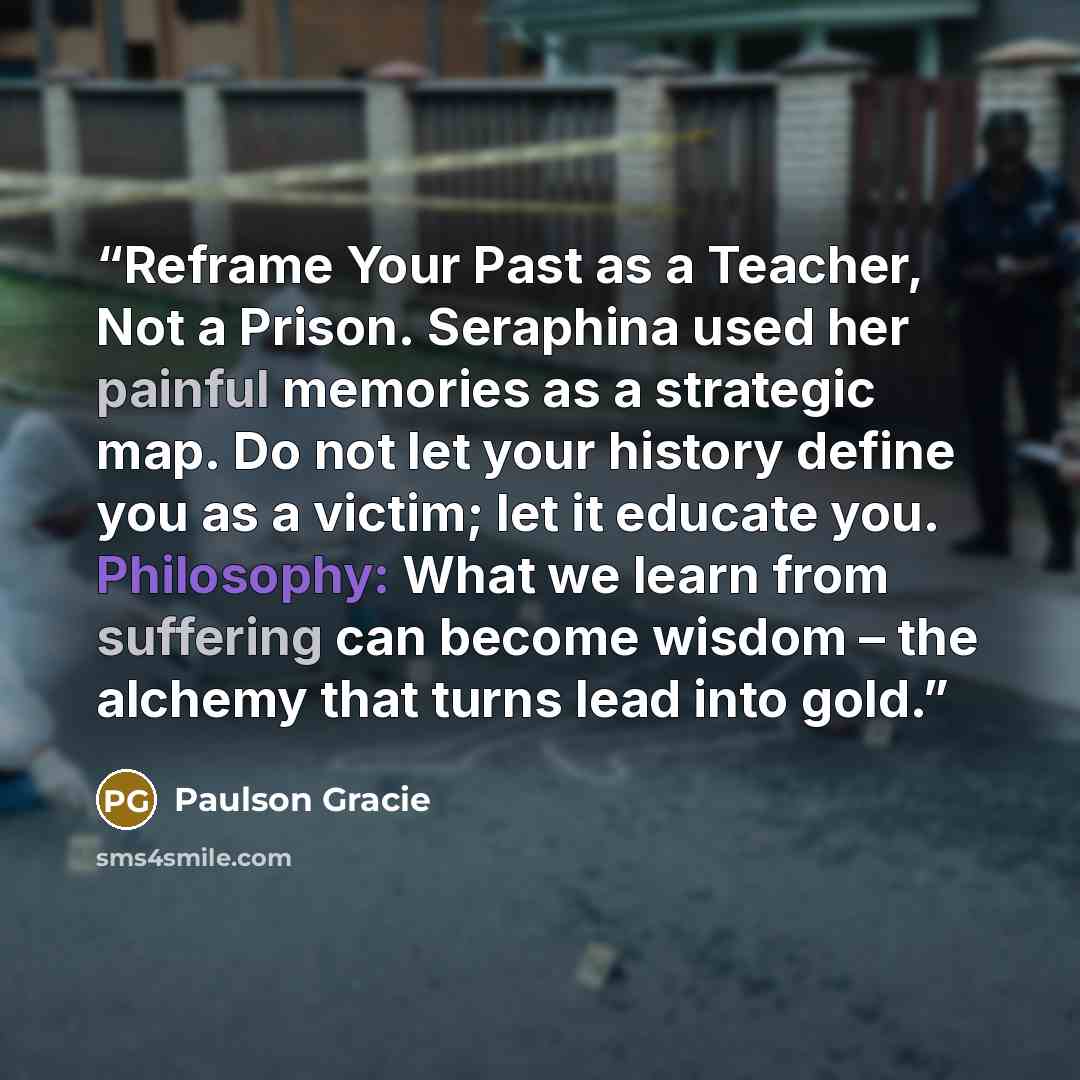 “Reframe Your Past as a Teacher, Not a Prison. Seraphina used her painful memories as a strategic map. Do not let your history define you as a victim; let it educate you. Philosophy: What we learn from suffering can become wisdom – the alchemy that turns lead into gold.” quote by Paulson Gracie