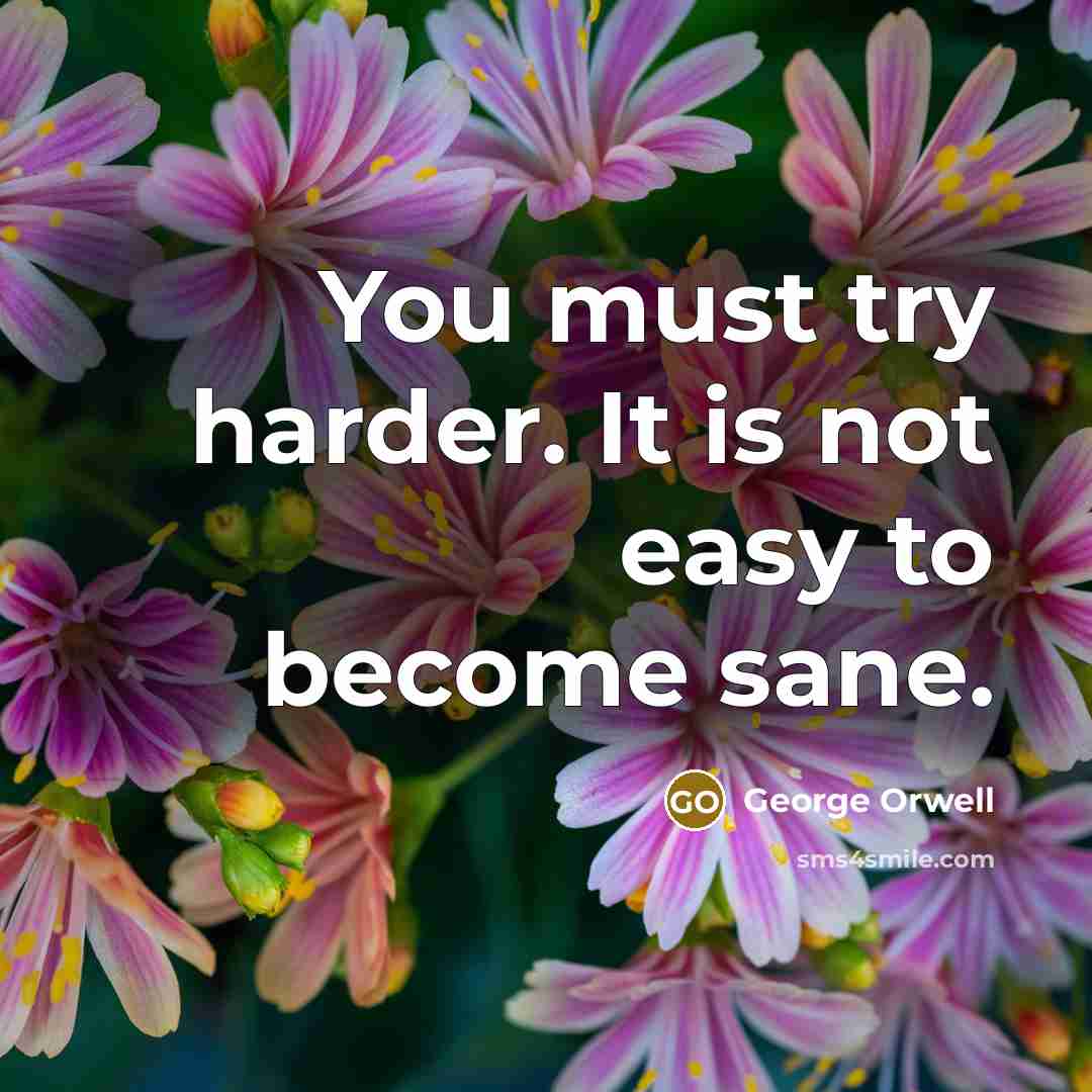 “You must try harder. It is not easy to become sane.” quote by George Orwell