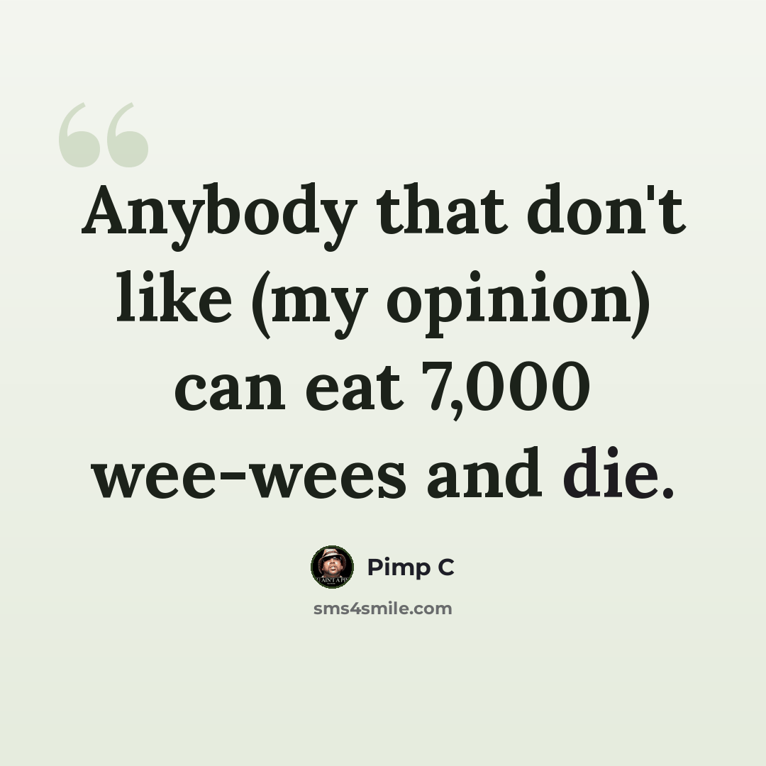 “Anybody that don't like (my opinion) can eat 7,000 wee-wees and die.” quote by Pimp C