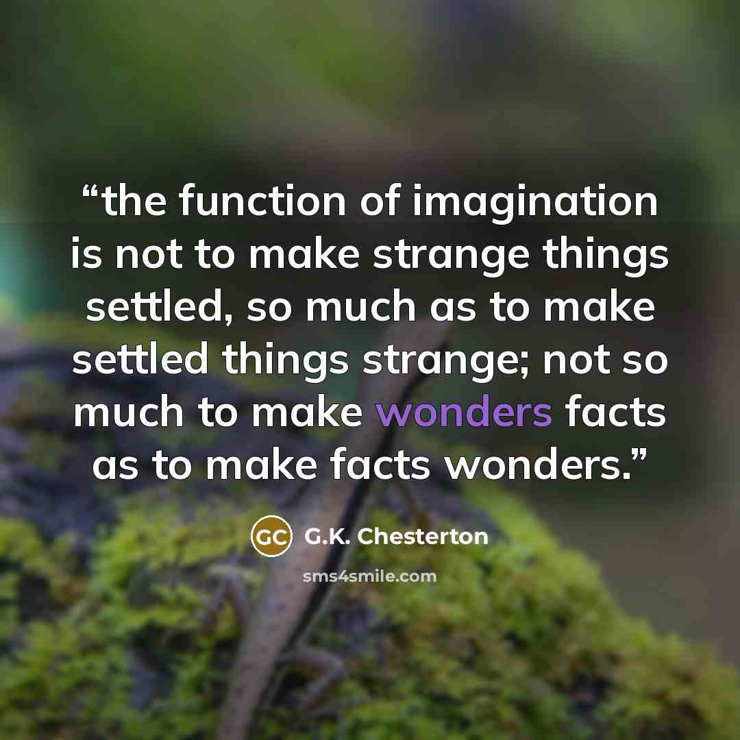 “the function of imagination is not to make strange things settled, so much as to make settled things strange; not so much to make wonders facts as to make facts wonders.” quote by G.K. Chesterton
