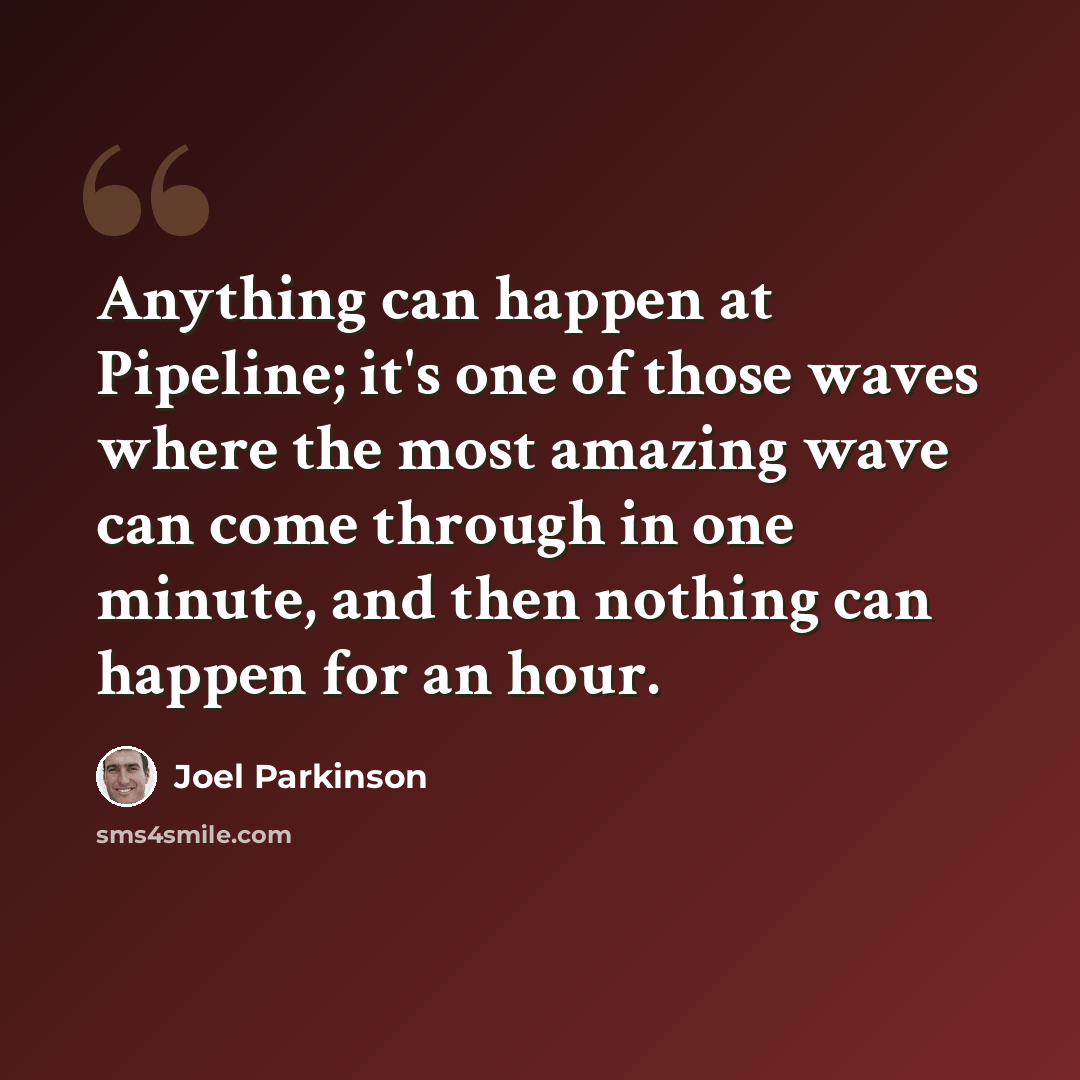 “Anything can happen at Pipeline; it's one of those waves where the most amazing wave can come through in one minute, and then nothing can happen for an hour.” quote by Joel Parkinson