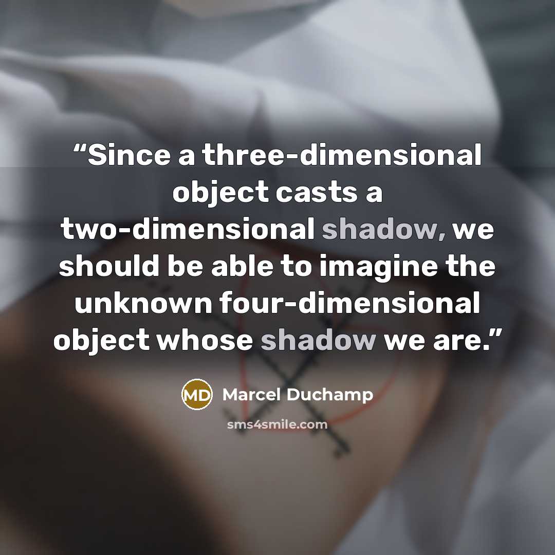 “Since a three-dimensional object casts a two-dimensional shadow, we should be able to imagine the unknown four-dimensional object whose shadow we are.” quote by Marcel Duchamp