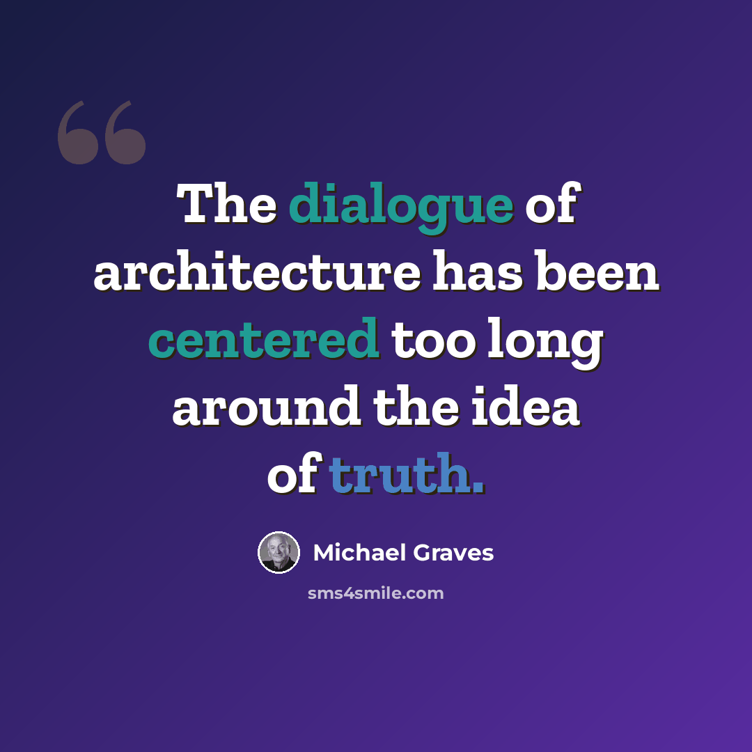 “The dialogue of architecture has been centered too long around the idea of truth.” quote by Michael Graves