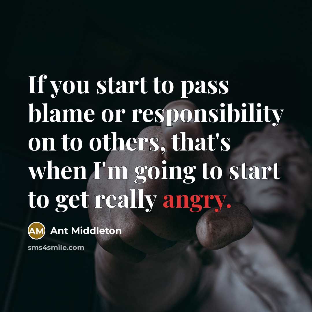 “If you start to pass blame or responsibility on to others, that's when I'm going to start to get really angry.” quote by Ant Middleton