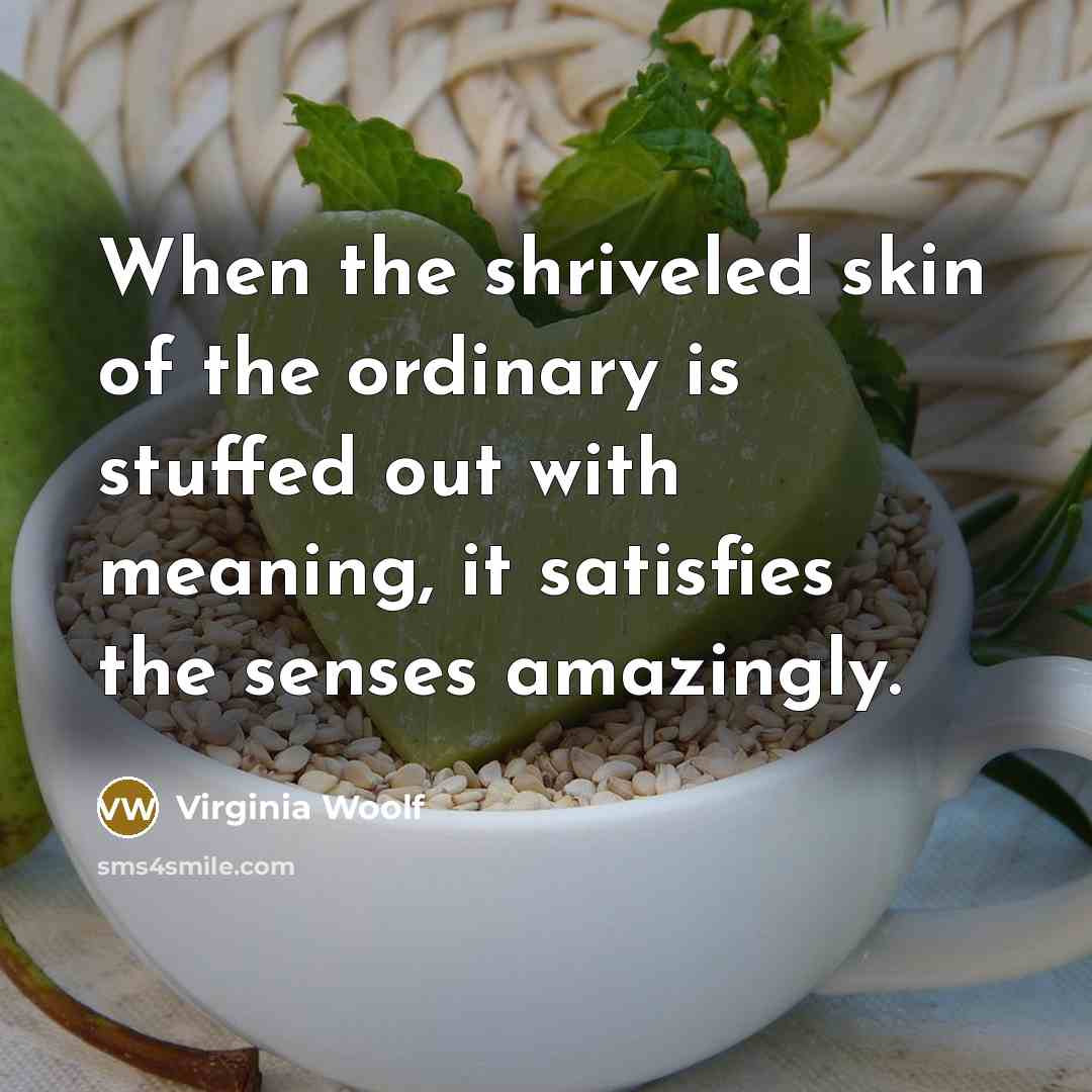 “When the shriveled skin of the ordinary is stuffed out with meaning, it satisfies the senses amazingly.” quote by Virginia Woolf