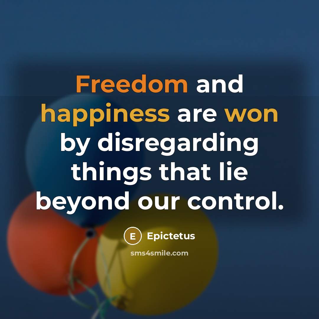 “Freedom and happiness are won by disregarding things that lie beyond our control.” quote by Epictetus