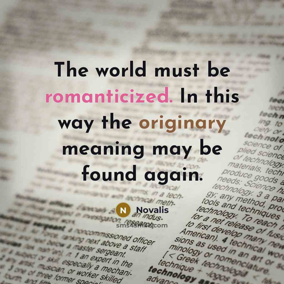 “The world must be romanticized. In this way the originary meaning may be found again.” quote by Novalis