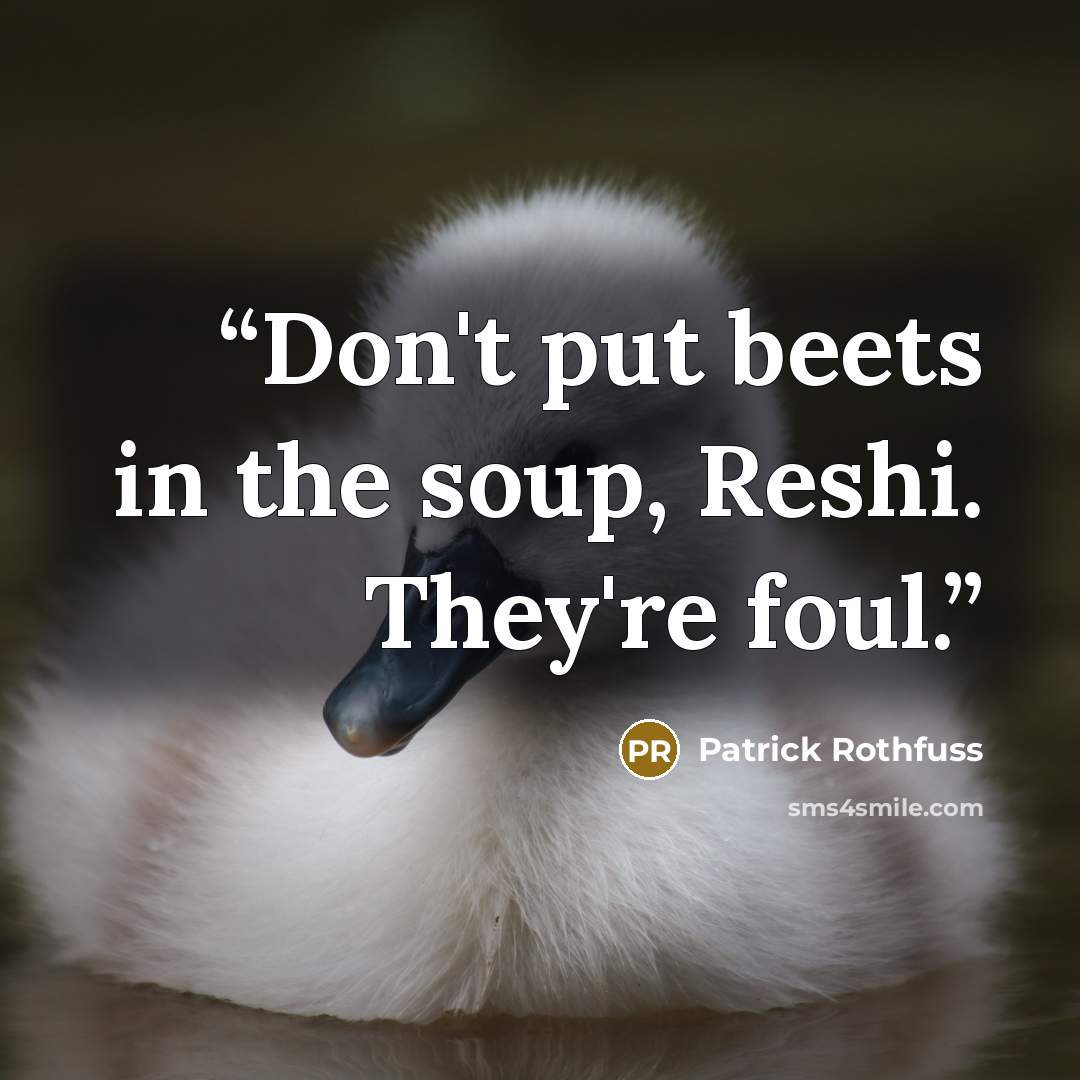 “Don't put beets in the soup, Reshi. They're foul.” quote by Patrick Rothfuss