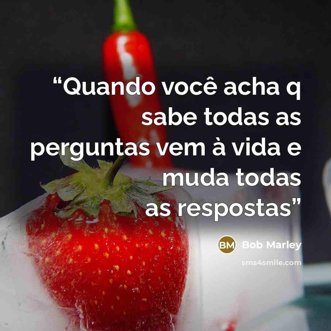 “Quando você acha q sabe todas as perguntas vem à vida e muda todas as respostas” quote by Bob Marley