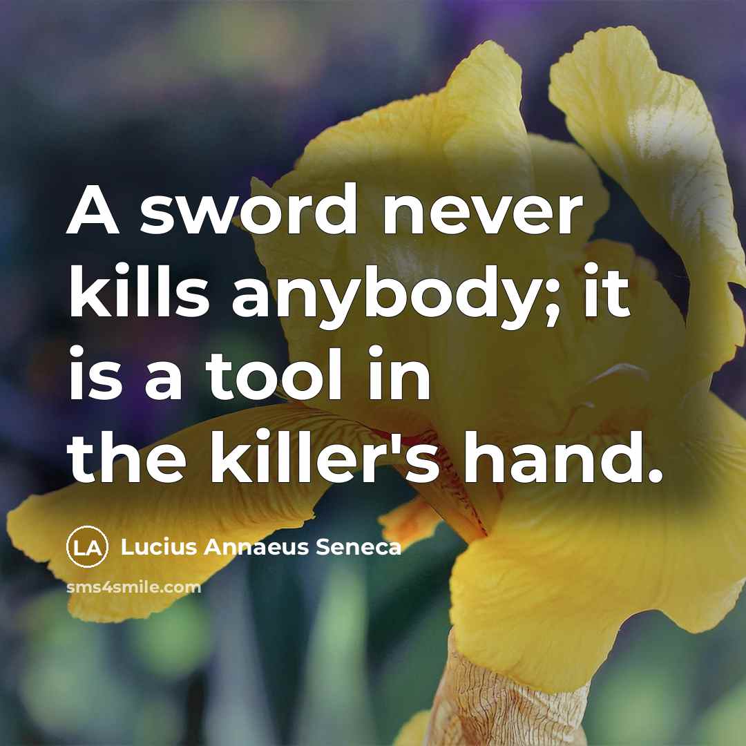 “A sword never kills anybody; it is a tool in the killer's hand.” quote by Lucius Annaeus Seneca