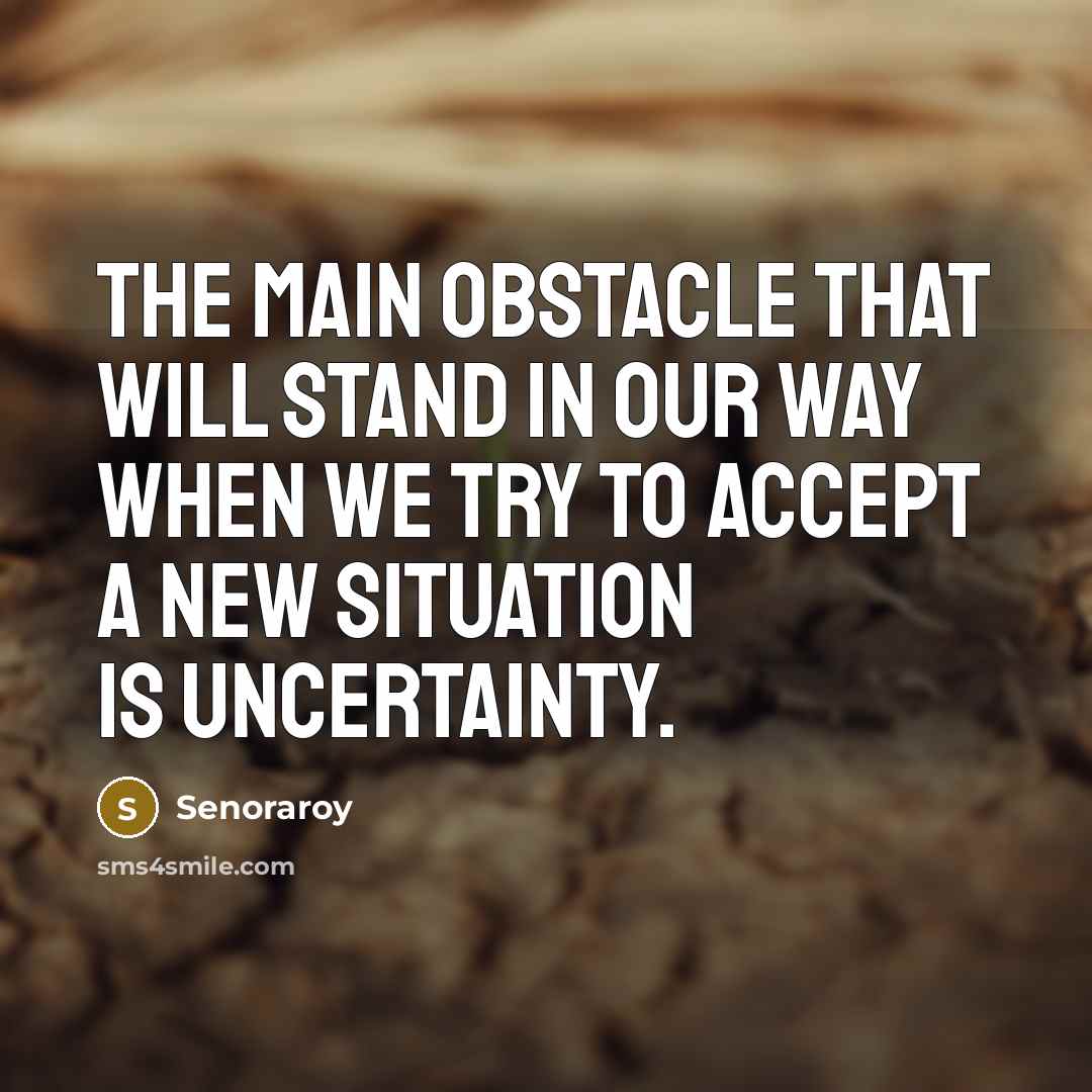 “The main obstacle that will stand in our way when we try to accept a new situation is uncertainty.” quote by Senoraroy