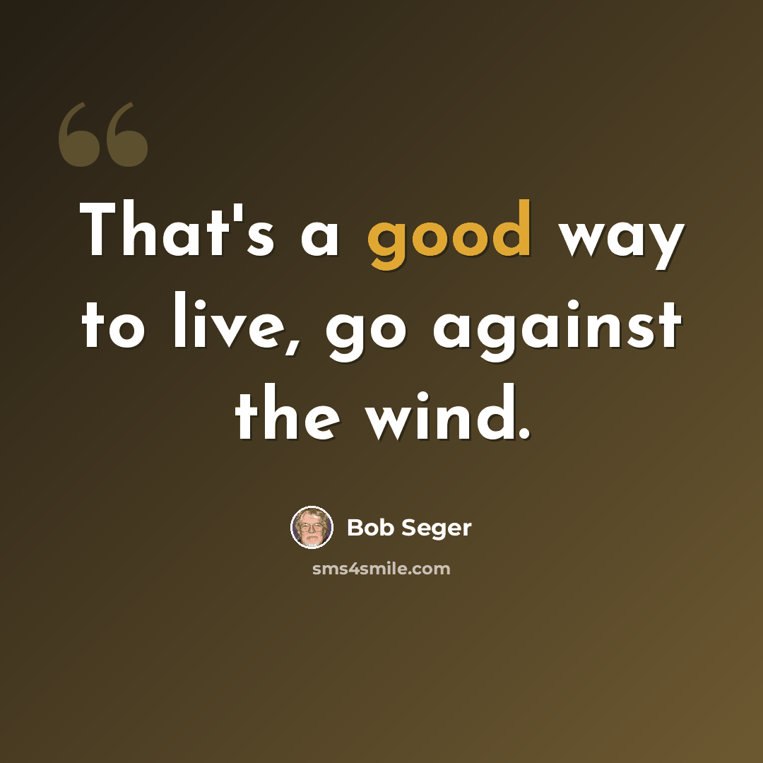 “That's a good way to live, go against the wind.” quote by Bob Seger