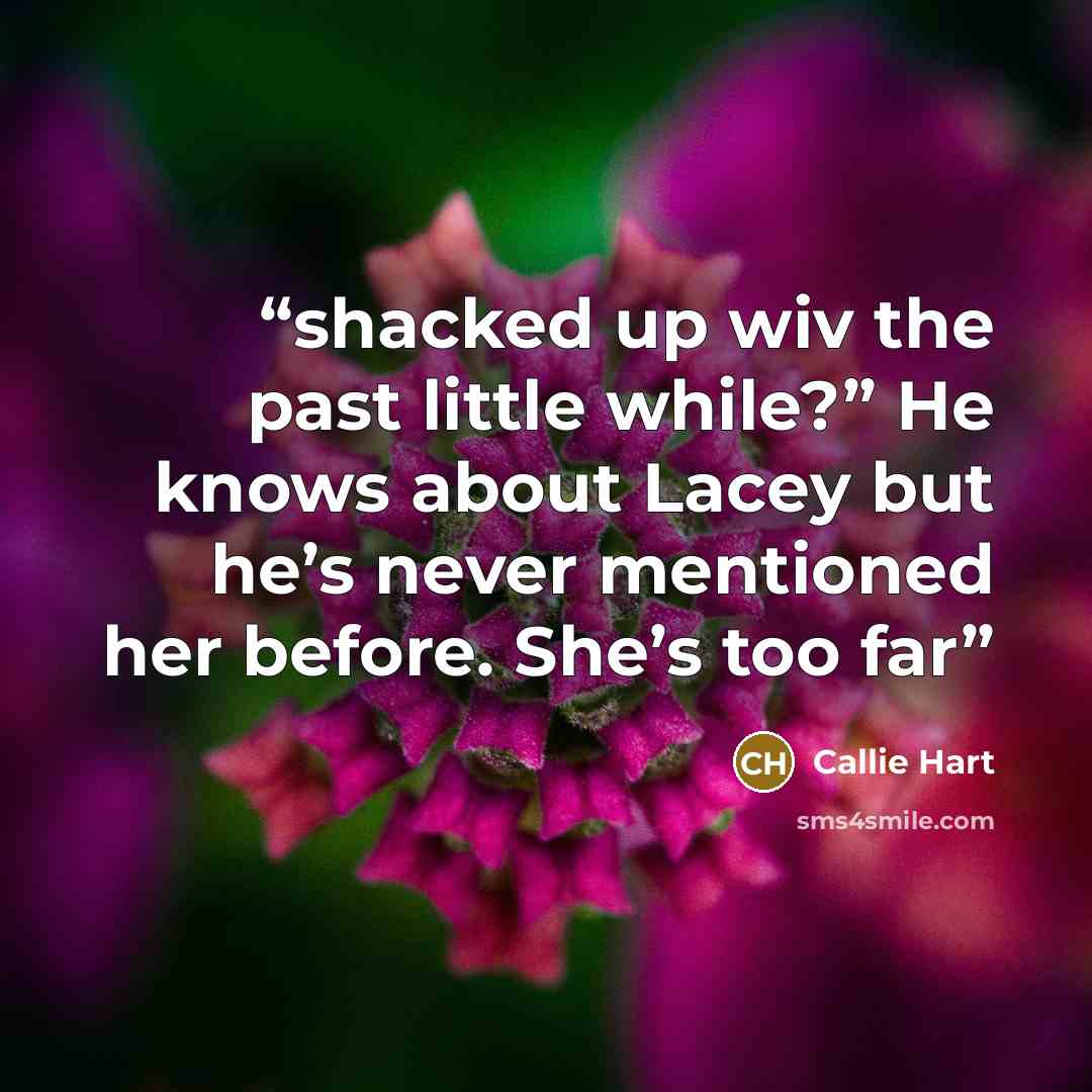 “shacked up wiv the past little while?” He knows about Lacey but he’s never mentioned her before. She’s too far” quote by Callie Hart