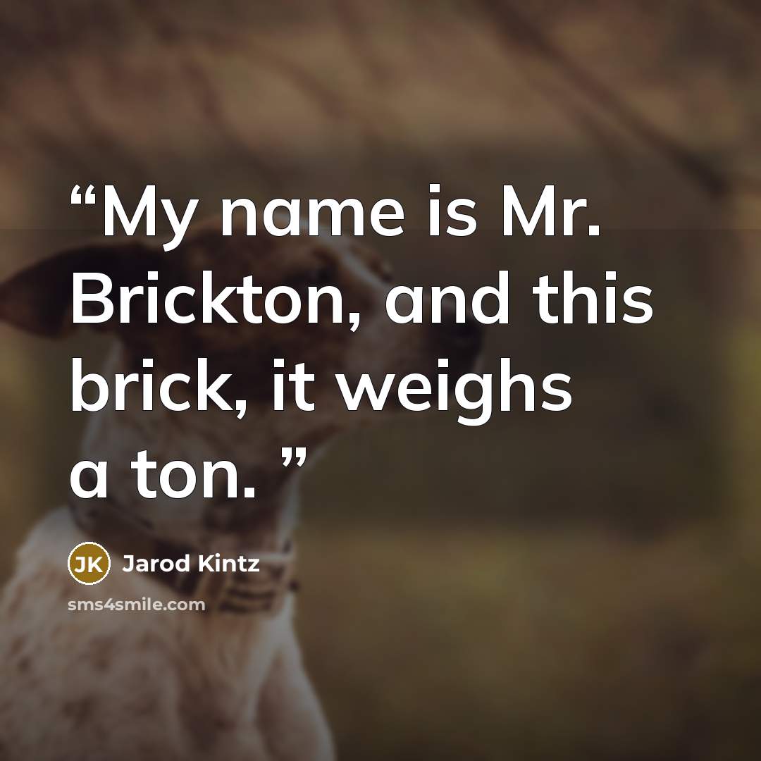 “My name is Mr. Brickton, and this brick, it weighs a ton.” quote by Jarod Kintz