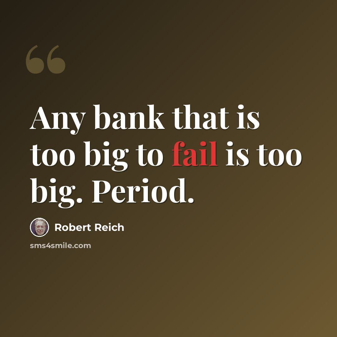 “Any bank that is too big to fail is too big. Period.” quote by Robert Reich