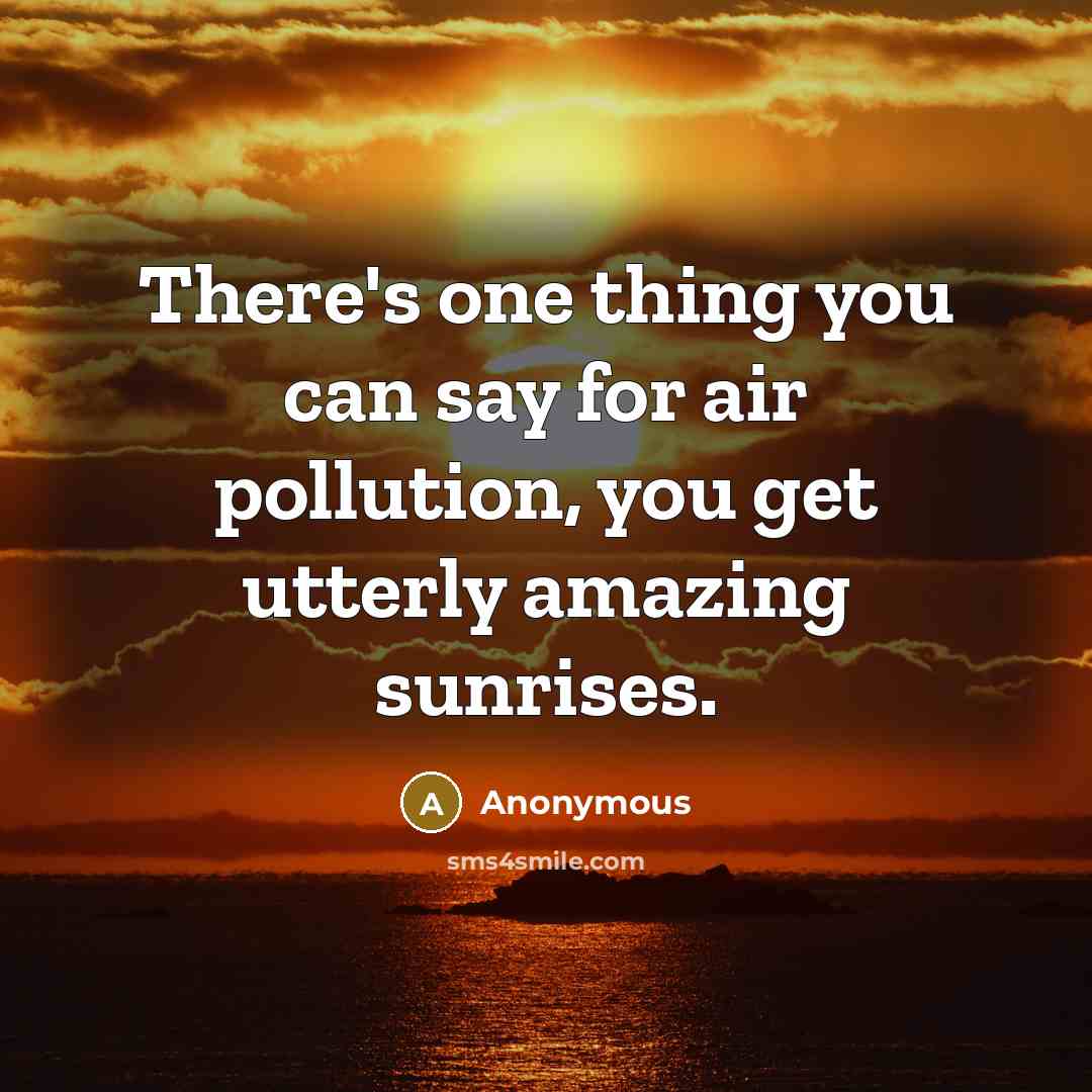 “There's one thing you can say for air pollution, you get utterly amazing sunrises.” quote by Anonymous