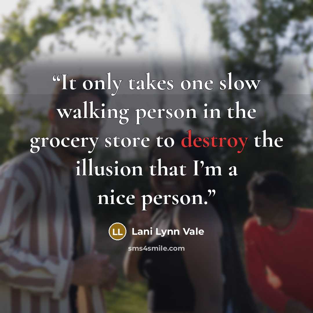 “It only takes one slow walking person in the grocery store to destroy the illusion that I’m a nice person.” quote by Lani Lynn Vale
