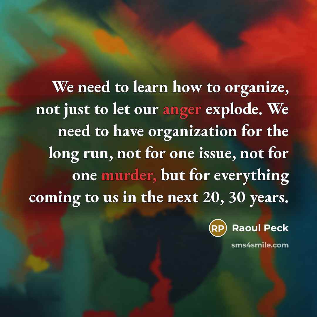 “We need to learn how to organize, not just to let our anger explode. We need to have organization for the long run, not for one issue, not for one murder, but for everything coming to us in the next 20, 30 years.” quote by Raoul Peck