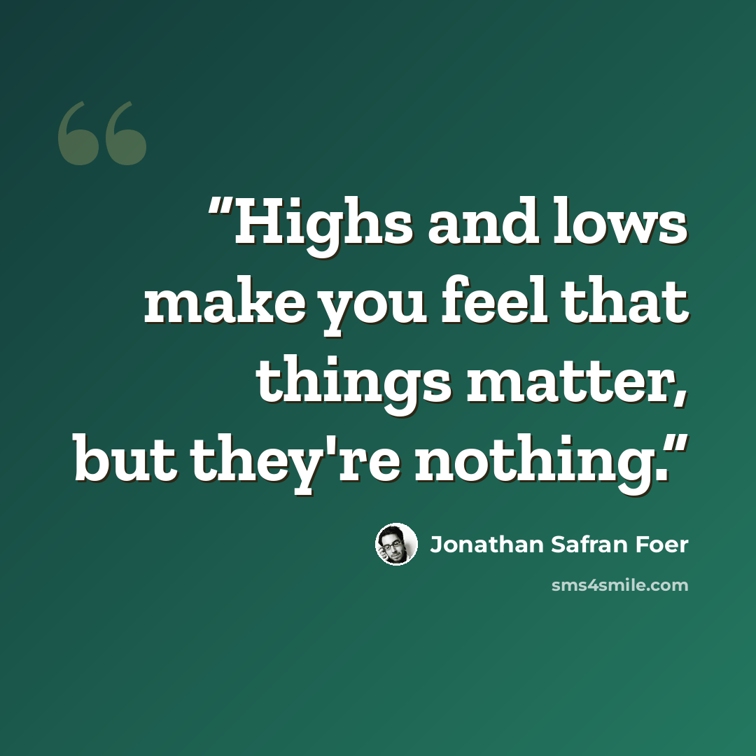 “Highs and lows make you feel that things matter, but they're nothing.” quote by Jonathan Safran Foer