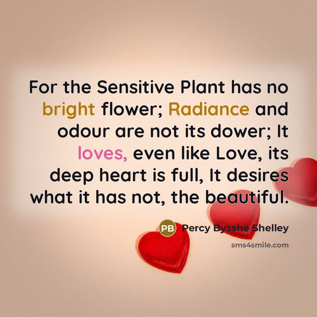 “For the Sensitive Plant has no bright flower; Radiance and odour are not its dower; It loves, even like Love, its deep heart is full, It desires what it has not, the beautiful.” quote by Percy Bysshe Shelley