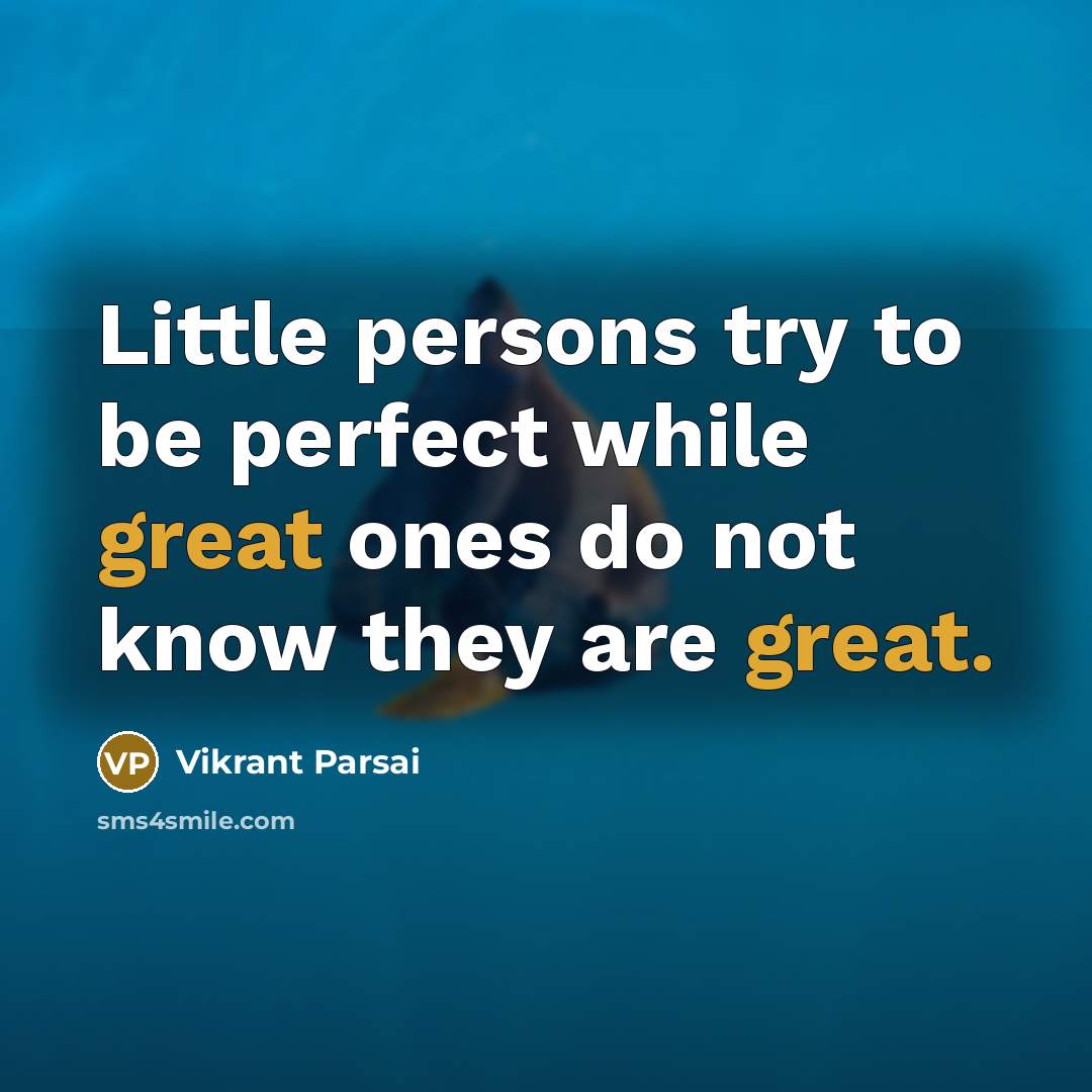 “Little persons try to be perfect while great ones do not know they are great.” quote by Vikrant Parsai