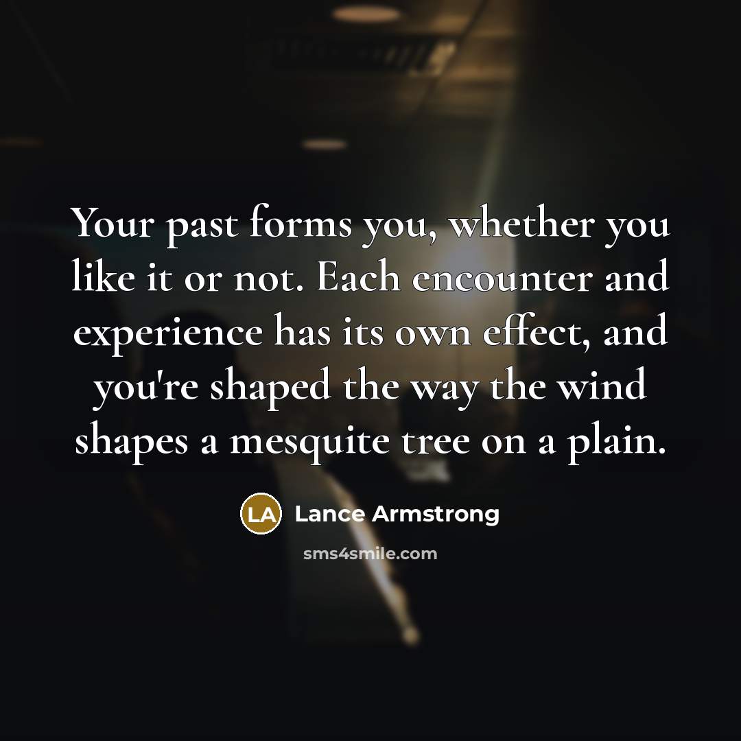 “Your past forms you, whether you like it or not. Each encounter and experience has its own effect, and you're shaped the way the wind shapes a mesquite tree on a plain.” quote by Lance Armstrong