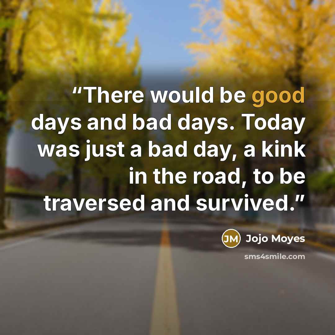 “There would be good days and bad days. Today was just a bad day, a kink in the road, to be traversed and survived.” quote by Jojo Moyes