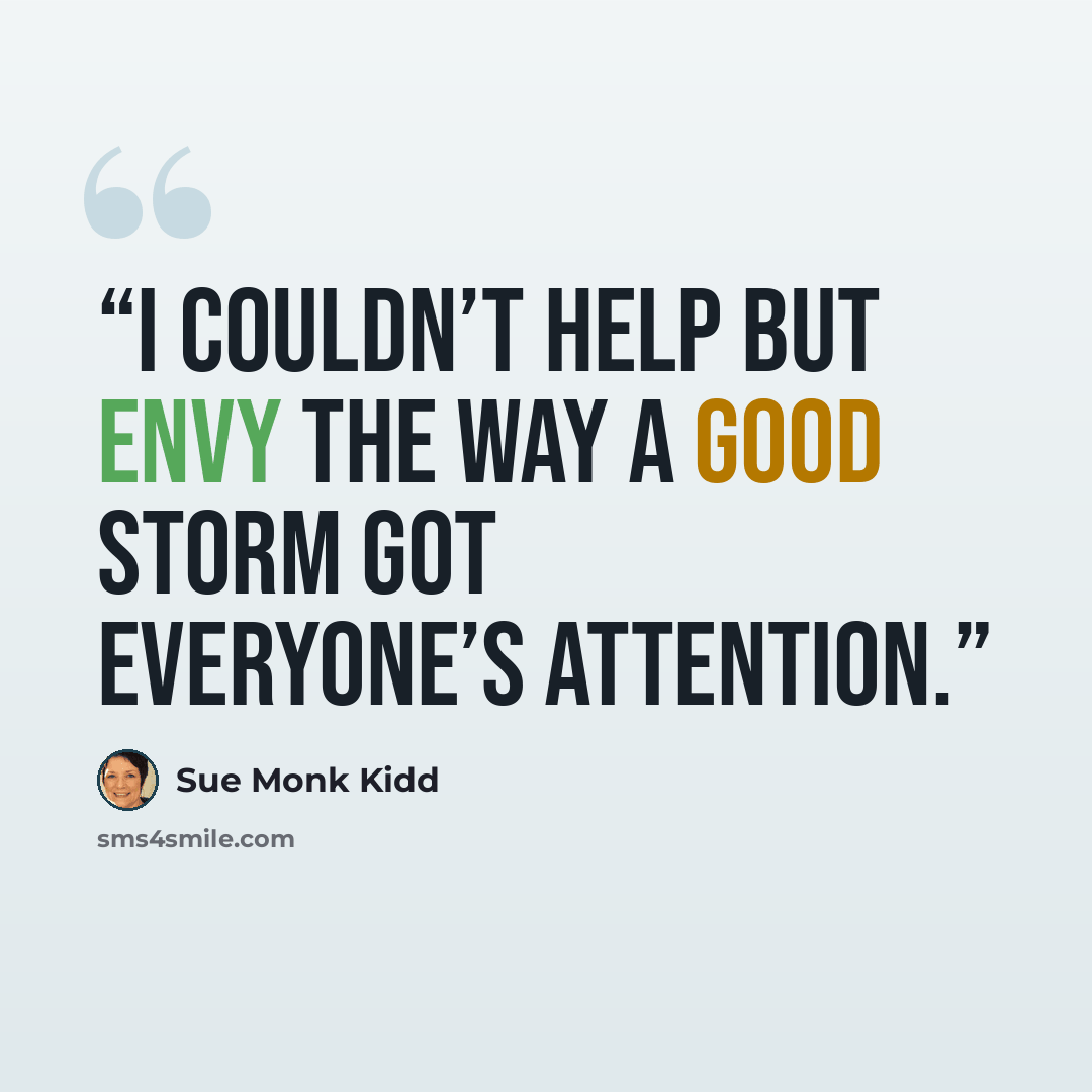 “I couldn’t help but envy the way a good storm got everyone’s attention.” quote by Sue Monk Kidd