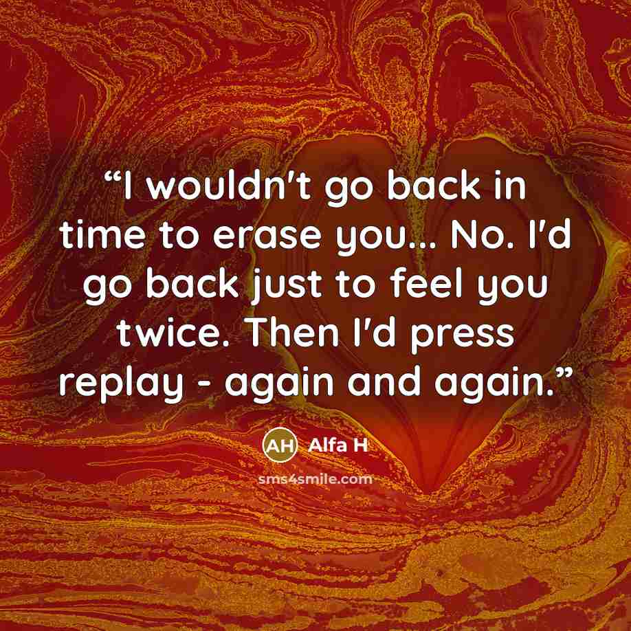 “I wouldn't go back in time to erase you... No. I'd go back just to feel you twice. Then I'd press replay - again and again.” quote by Alfa H