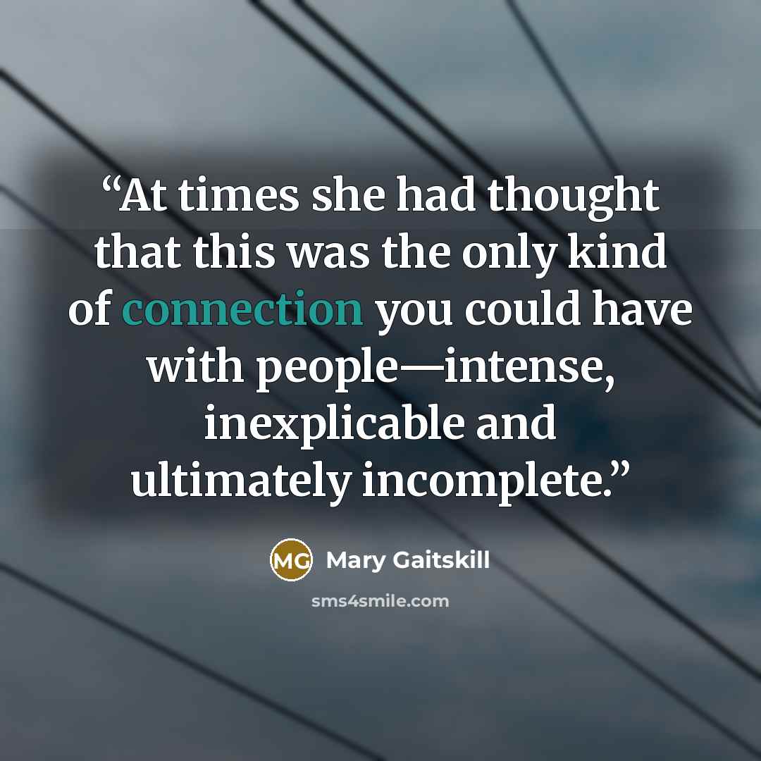 “At times she had thought that this was the only kind of connection you could have with people—intense, inexplicable and ultimately incomplete.” quote by Mary Gaitskill