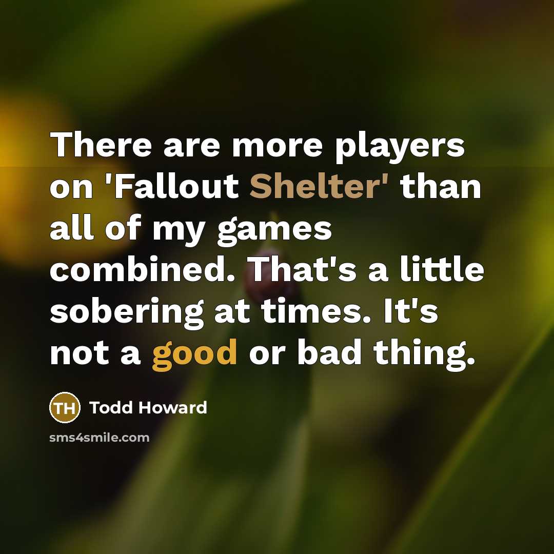 “There are more players on 'Fallout Shelter' than all of my games combined. That's a little sobering at times. It's not a good or bad thing.” quote by Todd Howard
