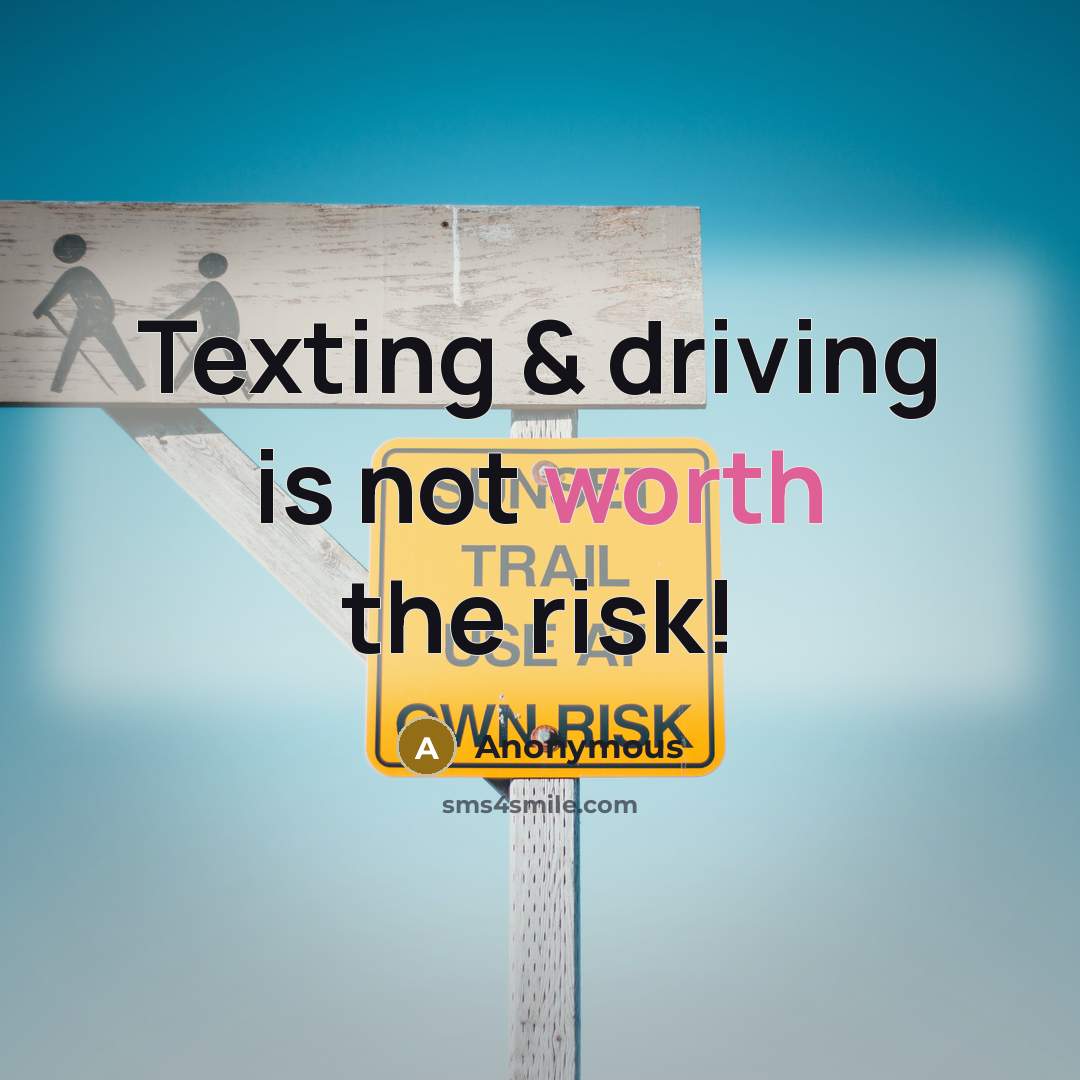 “Texting & driving is not worth the risk!” quote by Anonymous