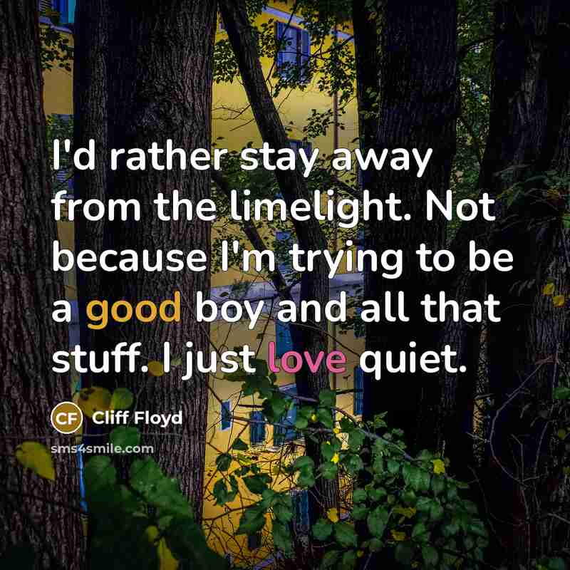 “I'd rather stay away from the limelight. Not because I'm trying to be a good boy and all that stuff. I just love quiet.” quote by Cliff Floyd