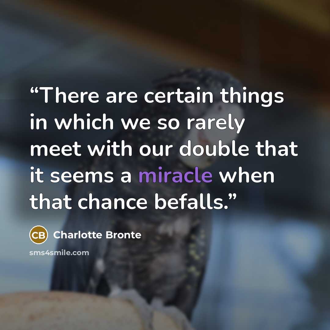 “There are certain things in which we so rarely meet with our double that it seems a miracle when that chance befalls.” quote by Charlotte Brontë