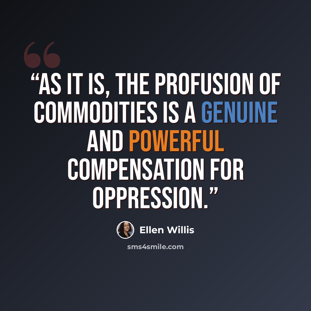 “As it is, the profusion of commodities is a genuine and powerful compensation for oppression.” quote by Ellen Willis