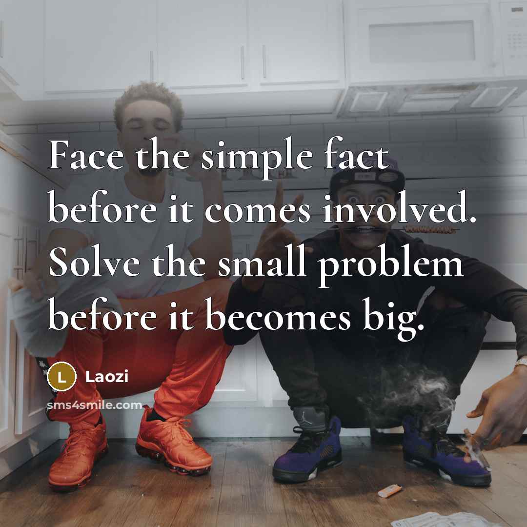“Face the simple fact before it comes involved. Solve the small problem before it becomes big.” quote by Laozi