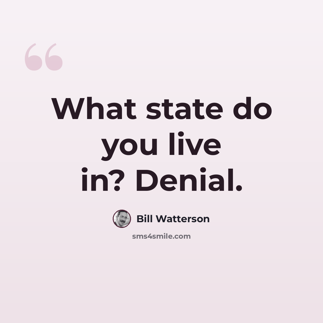 “What state do you live in? Denial.” quote by Bill Watterson