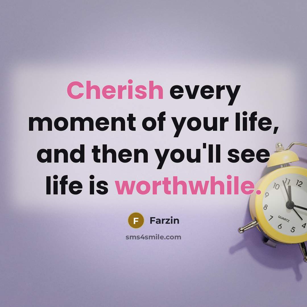 “Cherish every moment of your life, and then you'll see life is worthwhile.” quote by Farzin