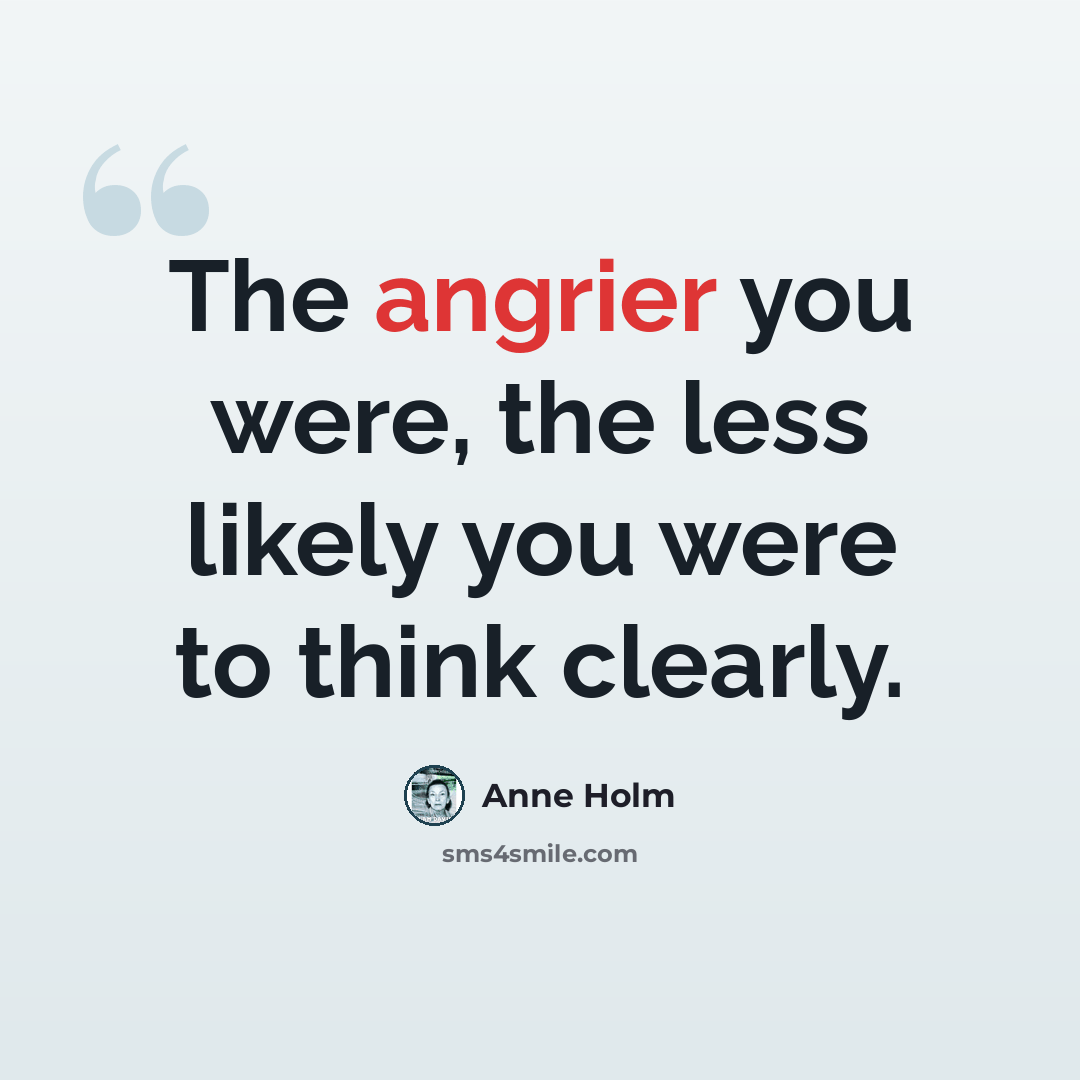 “The angrier you were, the less likely you were to think clearly.” quote by Anne Holm