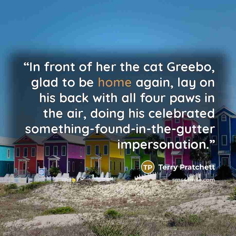 “In front of her the cat Greebo, glad to be home again, lay on his back with all four paws in the air, doing his celebrated something-found-in-the-gutter impersonation.” quote by Terry Pratchett