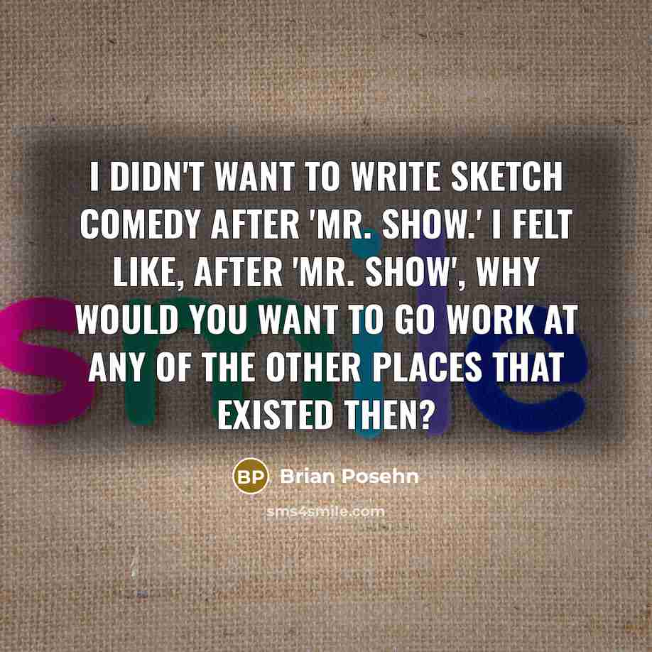 “I didn't want to write sketch comedy after 'Mr. Show.' I felt like, after 'Mr. Show', why would you want to go work at any of the other places that existed then?” quote by Brian Posehn