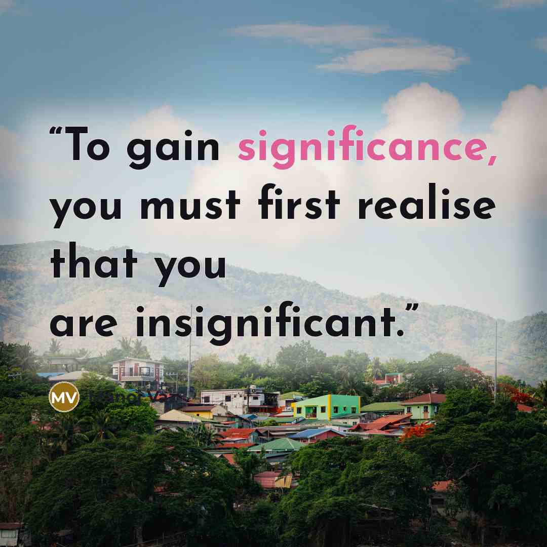 “To gain significance, you must first realise that you are insignificant.” quote by Manoj Vaz