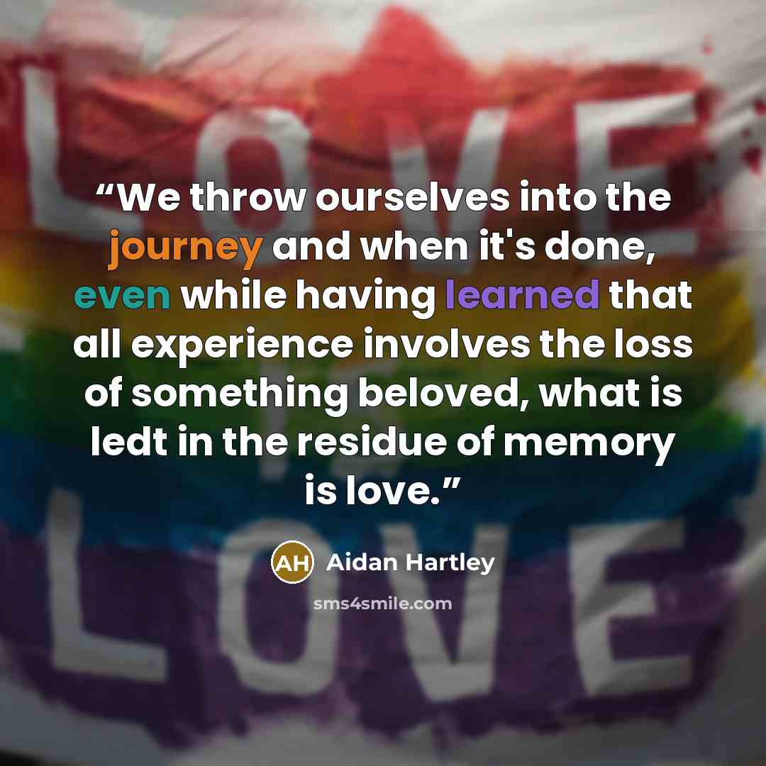“We throw ourselves into the journey and when it's done, even while having learned that all experience involves the loss of something beloved, what is ledt in the residue of memory is love.” quote by Aidan Hartley